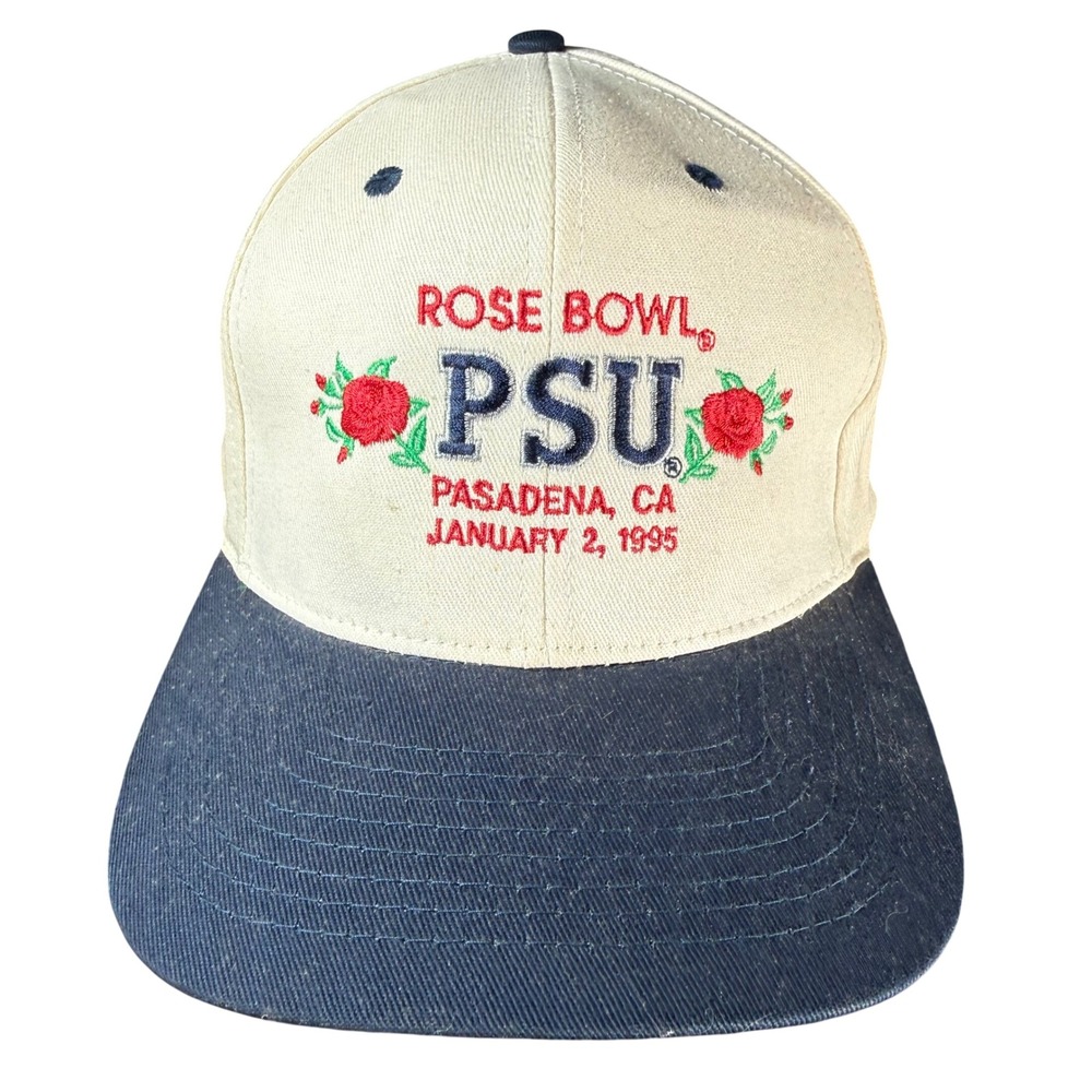 KC Penn State 1995 Rose Bowl Hat Mens OSFA Cream Navy Vintage Snapback Cap